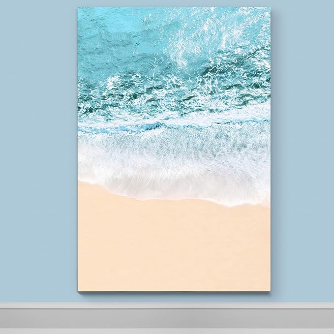 Renditions Gallery Canvas Nature Wall Art Modern Paintings Decorations Blue Sandy Beach Ocean Romantic Wall Hanging Artwork Prints for Bedroom Living Room Office Kitchen - 18"x27" LT06