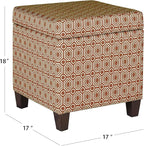 HomePop Upholstered Storage Cube Ottoman with Hinged Lid, Orange Geometric 17" x 17" x 18"