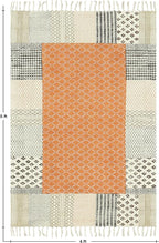 Kilim Rug 3' Square Rug Orange & Beige Cotton Dhurrie Oriental Thick 0.19 inches Stone Easy Washable Rug Hand Wash Cotton Carpet Flatweave Rug Indoor Outdoor Rugs for Kitchen, Bedside, Enterway