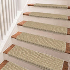 PURE ERA Bullnose Carpet Stair Treads Set Tape Free Non-Slip Indoor Stair Protectors Pet Friendly Rugs 9.5" x 30"(14 Pieces,Khaki Mini-Diamond Trellis)