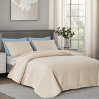 Maple&Stone Quilt Set Oversized King Size, 128"x120" Lightweight Beige Bedspread Ultrasonic Chevron Pattern Light Coverlet for All Season Comforter Bedding Decor - 3 Piece Bed Cover Sets
