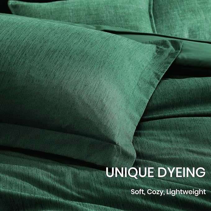 Monbix King Size Comforter Set, Emerald Green King Bedding Set Reversible, King Comforter Set 7 Pieces, Cationic Dyeing Bed in a Bag with Comforter, Sheets, Pillowcases & Shams