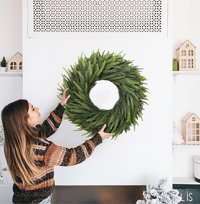 25" Norfolk Pine Christmas Wreath for Front Door,Realistic Artificial Christmas Wreath,Used for Wall Window Porch Farmhouse Indoor and Outdoor Christmas Decoration Home Decoration