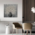 100% Hand-Painted White Flower Art Oil Painting, Modern Home Furnishing Canvas Painting Decoration, 3D Abstract Mural Painting,24x24 inch Frame Wall Art Hanging