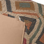 SIMPLIHOME Johanna Square Pouf - 20 inch Wide Upholstered Cotton and Jute Kilim Ottoman in Multi-Color, Boho Footstool or Extra Seating for Living Room with Polystyrene Bead Filling, Assembled