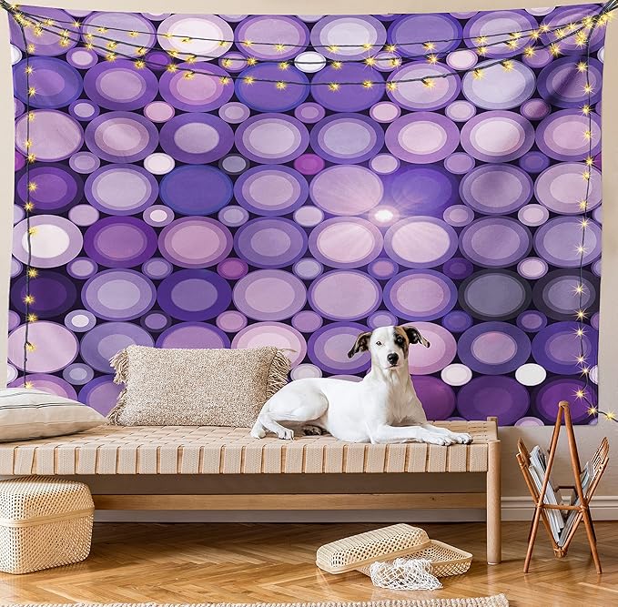 Ambesonne Modern Tapestry, Geometrical Violet Circles Round Disco Inspired Design Work of Art, Fabric Wall Hanging Decor for Bedroom Living Room Dorm, 45" X 30", Baby Pink Purple