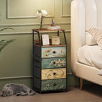 Tohomeor Dresser with Fabric Drawers Nightstand with 2 Tier Shelf Storage Tower for Bedroom Hallway Entryway Closet Organizer Sofa Beside Table Furniture (Multi, 4 Drawers)