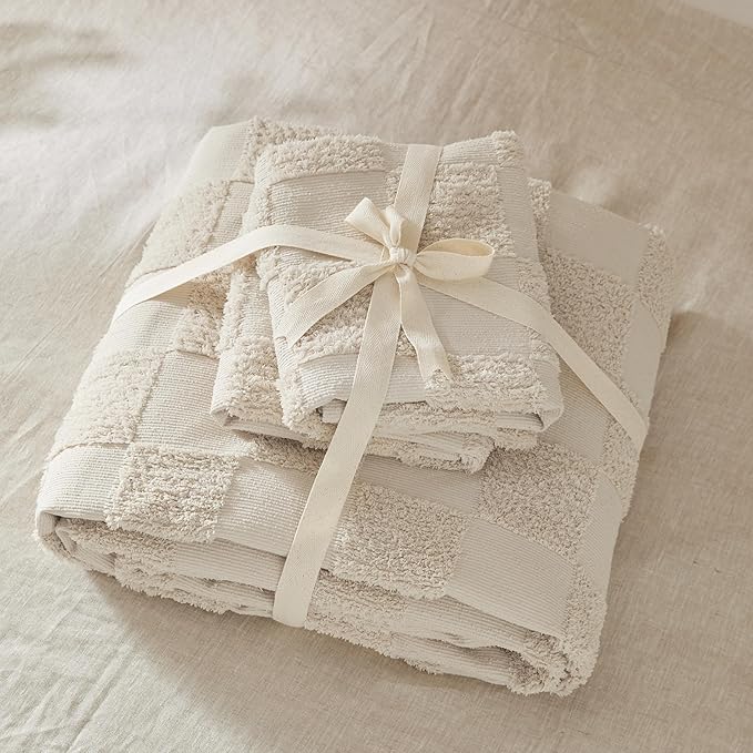 Bedsure Boho Kids Duvet Cover Queen Size（Duvet Insert/Comforter not Included - Checkered Duvet Cover Queenfor All Seasons,Soft Shabby Chic Boho Bedding (Beige, 90" x 90")