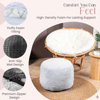 Cozy Plush Grey Pouf | Living Room Ottoman Footrest at 20 x 15 Inches | Soft, Non-Shedding Round Stool Sofa Ottoman with Supportive Foam Filling | Foot Rest for Couch