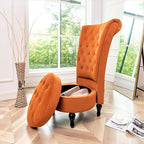 Royal High-Back Velvet Accent Chair for Vanity with Storage and Luxurious Upholstery, Retro Design and Versatile Usage for Livingroom, Bedroom, Lounge and Office, Red Orange