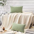 GAWAMAY Lumbar Decorative Rectangle Throw Pillow Covers 12"x20" Inch Set of 2, Super Soft Chenille Throw Pillowcase for Sofa Living Room Bedroom Couch Cushion Cover Sage Green 30x50cm (ONLY Covers)