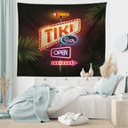 Ambesonne Tiki Bar Tapestry, Old Fashioned Neon Signs Illustration of Open Bar Palm Tree Branches Roadside, Fabric Wall Hanging Decor for Bedroom Living Room Dorm, 30" X 45", Dark Purple
