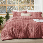 Bedsure Tufted Boho Comforter Set King Size - Grayish Pink Boho Bed Set, GentleSoft™ 3 Pieces Farmhouse Shabby Chic Embroidery Bedding, Gifts for Woman, Soft Jacquard King Comforter for All Seasons