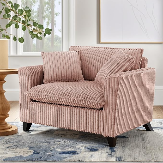 ERYE Living Room Accent Chair, Modern Corduroy Upholstered Chair Wider Seat Cushion Leisure Armchair W/2 Pillows and Removable Cover for Home Apartment,Bedroom,Office