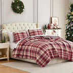 Southshore Fine Living Christmas Quilt Twin XL Bedding Set, Reversible Farmhouse Christmas Bedding Coverlet, Twin XL Bedspread - Red Plaid