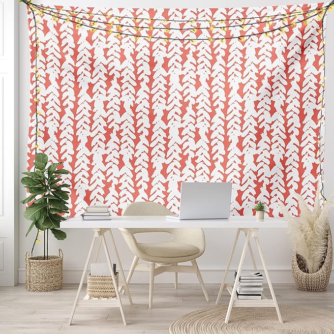 Ambesonne Coral Tapestry Queen Size, Hand Painted Braids Vertical Pattern Bohemian Hipster Fashion Chevron Art, Wall Hanging Bedspread Bed Cover Wall Decor, 88" X 88", White Coral