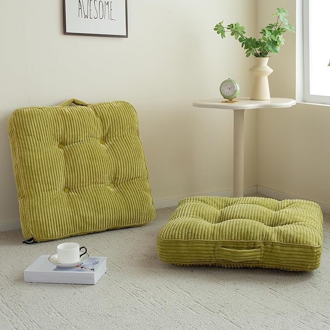 Washable Floor Pillow Cushion for Adults, Meditation Cushion Pillow, Large Square Floor Sitting, Removable Tufted Corduroy Cover, for Tatami Living Room or Yoga, 22x22 Inch, 2Pack, Machine Washable