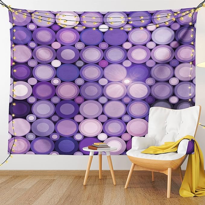 Ambesonne Modern Tapestry, Geometrical Violet Circles Round Disco Inspired Design Work of Art, Fabric Wall Hanging Decor for Bedroom Living Room Dorm, 28" X 23", Baby Pink Purple