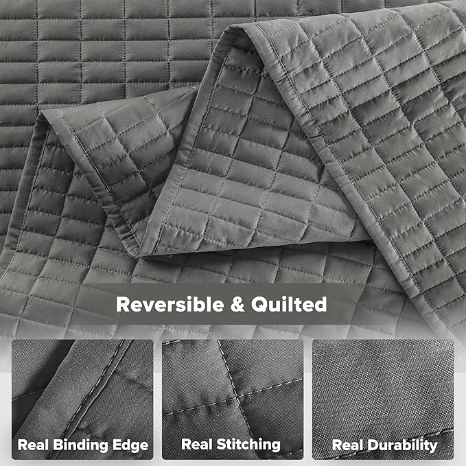 Comfort Spaces Kienna Quilt Set- Double Sided Stitching Design Summer Blanket, Lightweight, Soft, All Season Bedding Layer, Matching Sham, Charcoal, Coverlet Full/Queen(90"x90") 3 Piece