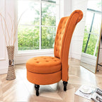 Royal High-Back Velvet Accent Chair for Vanity with Storage and Luxurious Upholstery, Retro Design and Versatile Usage for Livingroom, Bedroom, Lounge and Office, Red Orange