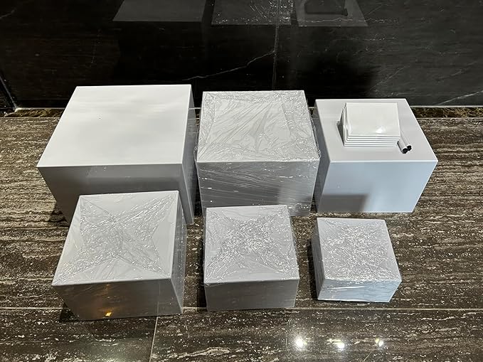 6Pcs Buffet Risers with Mini Sign and Maker, Acrylic Food Risers for Buffet Table, White Food Display Stands for Party, Collectibles Jewelry Display Stand, Acrylic Boxes Nesting Risers(10",9",8",7",6",5")