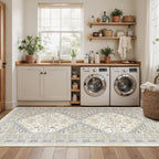 3x8 Runner Rug Non Slip Washable for Entryway, Front Porch, Vintage Hallway Runner for Laundry Room, Bedroom, Stain Resistant Thin Indoor Kitchen Mats for Floor(Beige,3'x8')