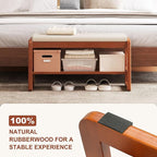 Shoe Bench Storage Rubberwood with Leather Cushion 31.5", Waterproof Easy to Clean 550LBS Organizer Shoe Rack for Entryway, Hallway, Mudroom, Front Door