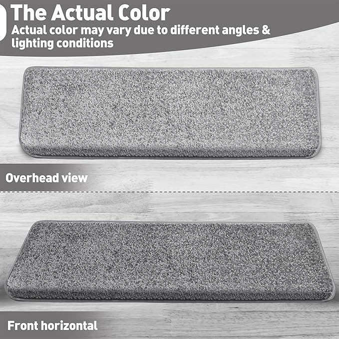 PURE ERA Bullnose Carpet Stair Treads Set Tape Free Non-Slip Indoor Stair Protectors Pet Friendly Rugs Covers Soft Skid Resistant Washable Reusable 9.5" x 30"(14 Pieces,Light Gray)
