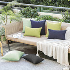 MIULEE Pack of 2 Decorative Outdoor Solid Waterproof Throw Pillow Covers Faux Linen Garden Farmhouse Cushion Cases for Halloween Tent Balcony Couch Sofa 20x12 Inch Black