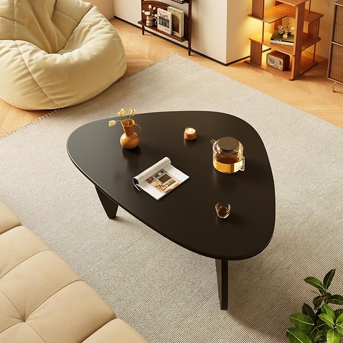 Coffee Tables Wood Small Farmhouse Coffee Table Mid-Century Modern Wood Center Table for Living Room, Black, 35 Inch