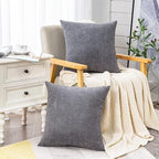 GAWAMAY Decorative Chenille Throw Pillow Covers 26x26 Inch Pack of 2, Soft Square Couch Pillow Cover for Sofa Cushion Living Room Bedroom Solid Dyed Oversized Pillowcases Grey 66x66cm (ONLY Covers)