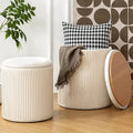 Ottoman with Storage Set of 2, Velvet Round Storage Ottoman, Upholstered Sponge Vanity Stool Support 300lbs, Multifunctional Coffee Table Foot Rest Ottoman for Living Room Bedroom, Beige