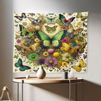 Ambesonne Boho Tapestry, Dancing Moth and Butterfly with Colorful Leafy Jumble Flowers Witchcore, Fabric Wall Hanging Decor for Bedroom Living Room Dorm, 28" X 23", Fern Green Lilac Orange