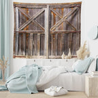 Ambesonne Rustic Tapestry, Old Wooden Barn Door of Farmhouse Oak Countryside Village Board Rural Life Photo Print, Fabric Wall Hanging Decor for Bedroom Living Room Dorm, 28" X 23", Brown