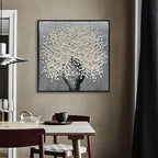 24x24 Inch 100% Hand-Painted White Flowers 3D Abstract Decorative Oil Painting, Hall Wall Decorative Frame Wall Art Ready to Hang