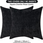 GAWAMAY Decorative Square Throw Pillow Covers 22"x22" Inch Set of 2, Super Soft Chenille Pillows Farmhouse Fall Pillowcase for Living Room Bedroom Sofa Couch Cushion Cover Black 55x55cm (No Insert)
