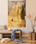 Ambesonne Egyptian Print Tapestry Queen Size, Sphinx Face Other Pyramids in Egypt Old Historical Monument, Wall Hanging Bedspread Bed Cover Wall Decor, 88" X 88", Amber Sand Brown