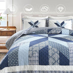 Secgo Handmade Quilted 100% Cotton King Comforter Set for Bed - 100% Cotton Quilts King Size, Black Bedspreads (96 * 108 Inch) with 2 Pillow Shams, Patchwork Reversible Lightweight Bedding