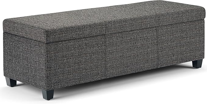 SIMPLIHOME Avalon Storage Ottoman Bench - 48 inch Wide Upholstered Tweed Look Fabric Rectangular Lift-Top Ottoman in Dark Grey, Contemporary Storage Bench for Living Room with High-Density Foam