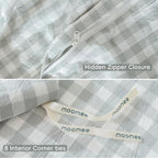 MooMee Gingham Duvet Cover Set 100% Washed Cotton Linen Like Textured Breathable Durable Soft Comfy Modern Checkered Design (Northern Droplet Grey Gingham, Twin 68"x90")