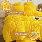 XeGe Plush Shaggy Duvet Cover Set, Luxury Ultra Soft Crystal Velvet Fluffy Furry Bed Set 2 Pieces(1 Faux Fur Fuzzy Comforter Cover + 1 Faux Fur Throw Pillow Case), Zipper Closure (Twin, Yellow)