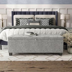 24/7 Shop at Home Sacallant Modern Linen Storage Bench with Button-Tufted Lift-Top, Upholstered Footstool, Rectangular Ottoman for Living Room, Bedroom, Entryway, Light Grey