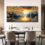 Large Wall Art For Living Room Canvas Art Wall Decor Modern Artwork Gold Tree River Sunrise Landscape Paintings Print Pictures For Bedroom Apartment Office Mural Aesthetic Artwork 29 X 58 In