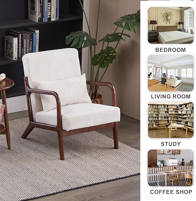 KEIKI Mid-Century Modern Upholstered Accent Chair, Arm Chair with Pillow for Home Seating