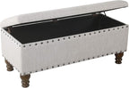HomePop Large Storage Bench with Nailhead Trim -Gray Woven