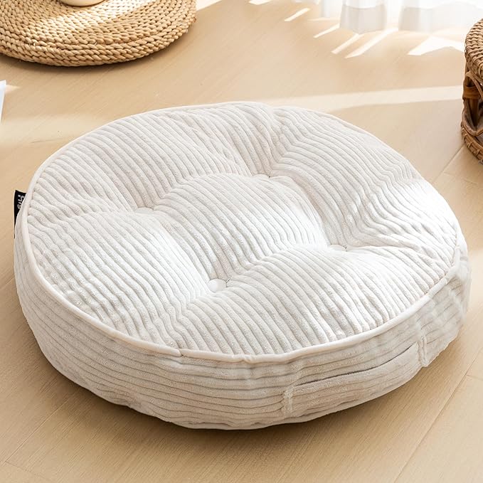 HIGOGOGO Washable Floor Pillow Cushion for Adults, Meditation Cushion Pillow, Large Round Floor Sitting, Removable Tufted Corduroy Cover, for Tatami Living Room or Yoga, 22x22 Inch, Machine Washable