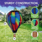 Hot Air Balloon Hanging Garden Spinner 22" - Vibrant Wavy Gradient Design, Weather-Resistant Outdoor Decor, Durable & Lightweight for Patios, Yards, and Gardens - Eye-Catching Wind Spinner