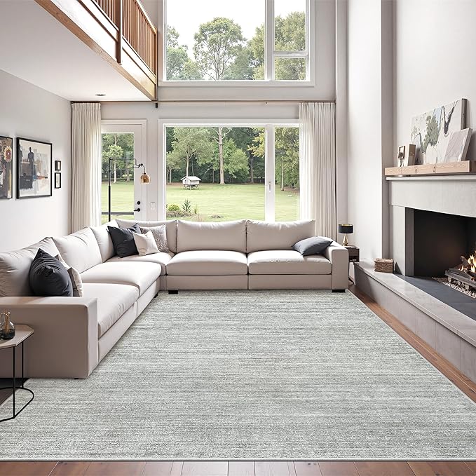 Art&Tuft Washable Rugs 5x7, Low Pile Area Rugs for Living Room - Non Slip and Stain Resistant Soft Thin 5x7 Rug for Bedroom, Dining Room, Kitchen, Office, Grey