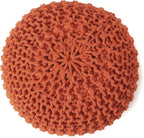 REDEARTH · Round Pouf Ottoman - Hand Knitted Cable Boho Poof - Pouffe Circular Footrest for Living Room - Bedroom - Patio - 100% Cotton (19.5"x19.5"x14") - Burnt Orange, Set of 2