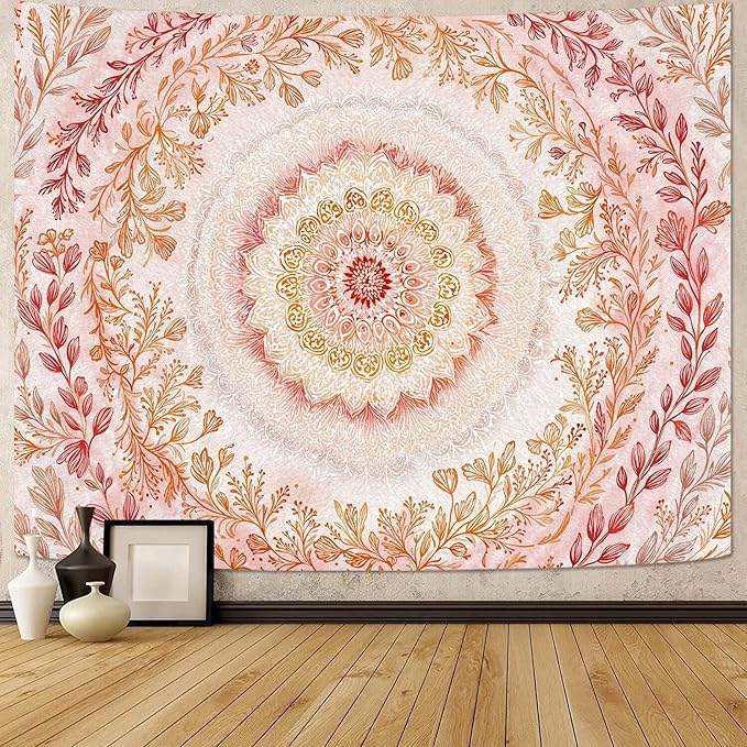 Lifeel Pink Mandala Tapestry, Cute Boho Medallion Floral Tapestries for Girls Bedroom Living Room Dorm Decor, 36x48 inches